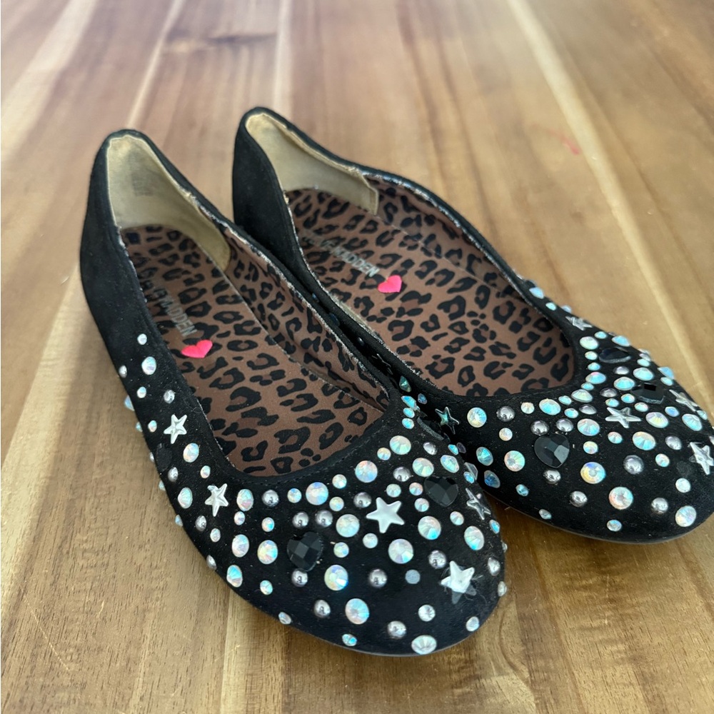 Steve Madden girls Black Flats with Rhinestone and Star Accents size 3 big girls